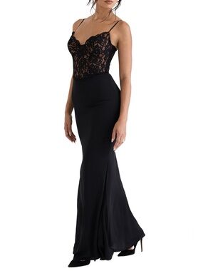 House of CB Black Lace Bodice Mermaid Evening Dress